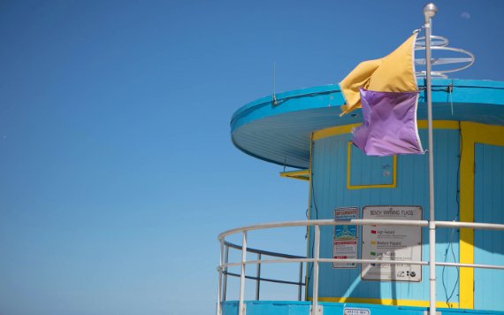 Warning flags on South Beach lifeguard stand