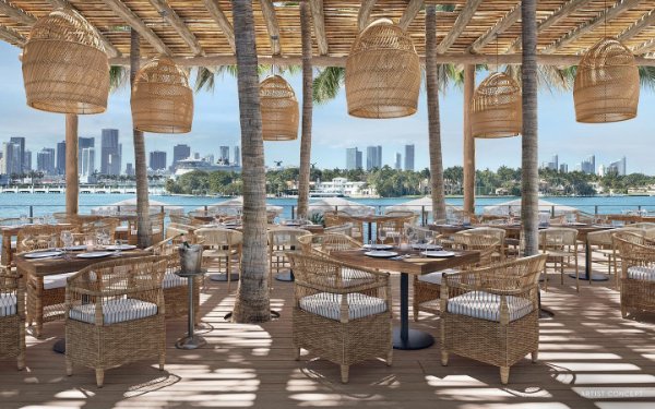 Waterfront dining area at Baia Beach Club Miami