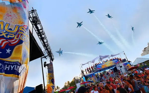 Planes fly over the Music Explosion at the Hyundai Air & Sea Show