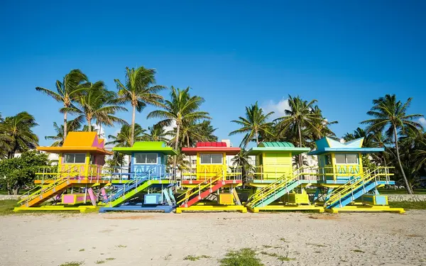 Colorful lifeguard stands on Miami Beach
