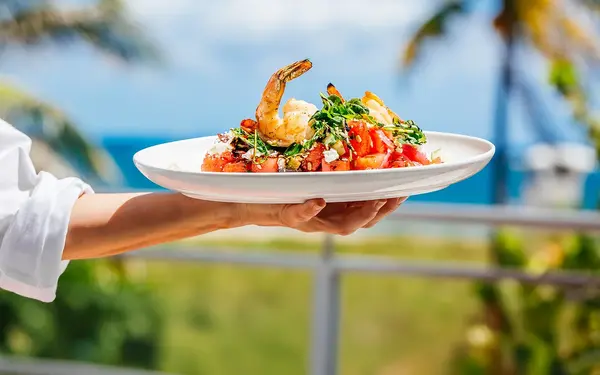 Fresh Shrimp salad being served at one of Miami's oceanfront restaurants