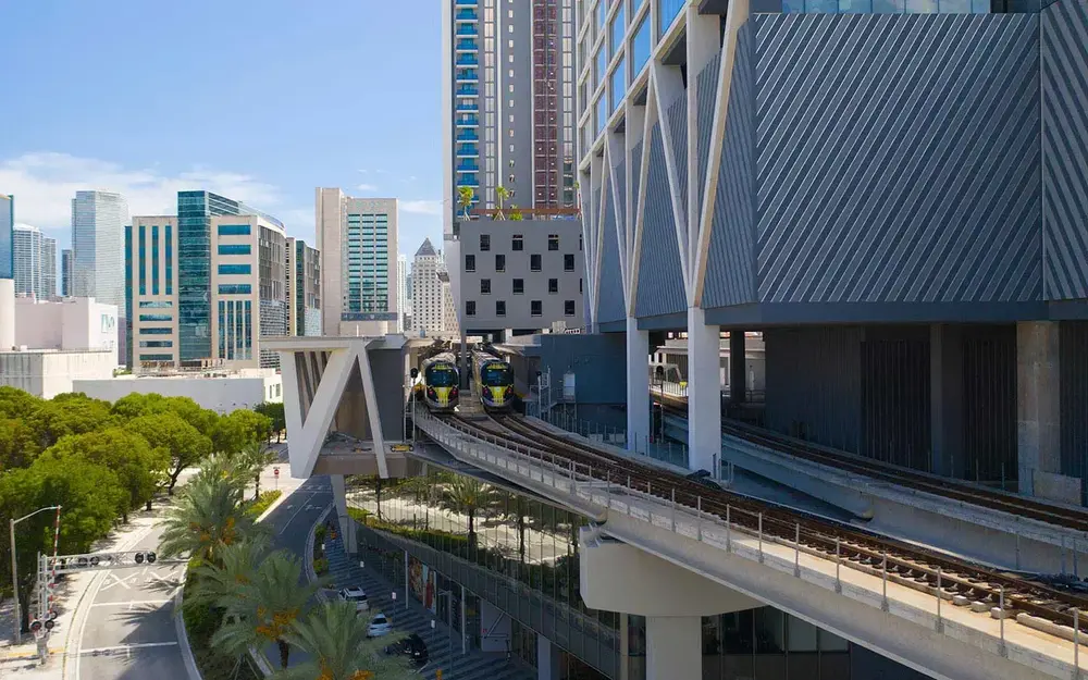 Aerial view of Brightline station
