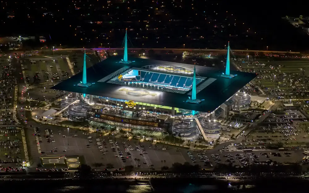 Hard Rock Stadium at night