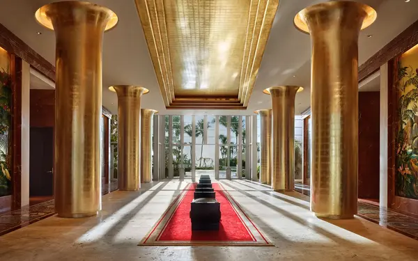 The Opulent lobby of the Faena Miami Beach hotel