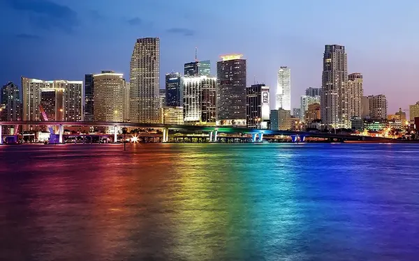 Downtown Miami Skyline in Rainbow Lights